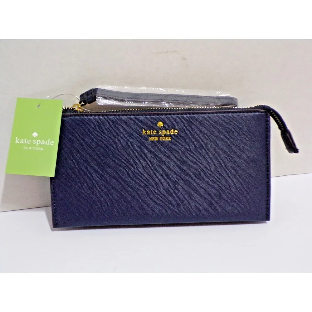 kate spade NY Wristlet Wallet Dark Navy NWT Lots of Storage CC Slots Coin Zipper